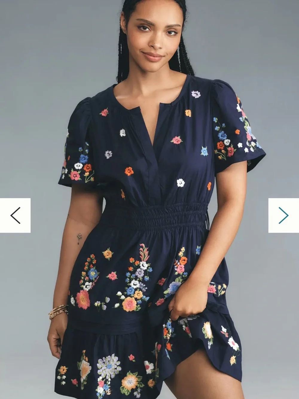 Anthropologie Navy Floral Embroidered Short-Sleeve Dress - Picture 2 of 5